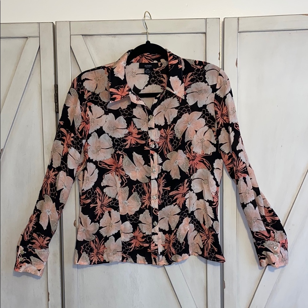 Alfani Black and Pink Floral Button Down Shirt